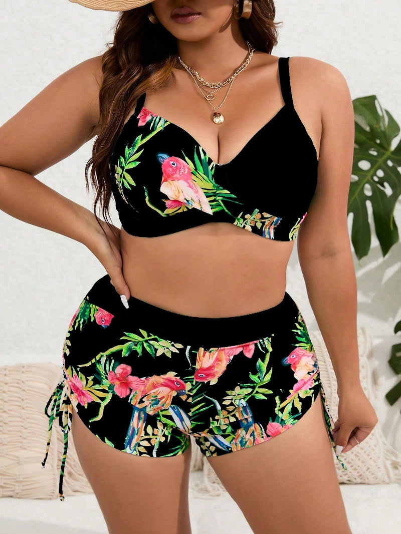 Biquini Feminino Push Up Tropical Alças Grossas Junne