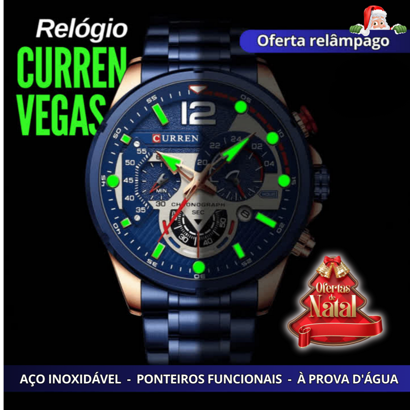 [SÓ HOJE] Relógio CURREN VEGAS - À prova d'agua - Garantia de 1 Ano - 70% OFF + Carteira de Brinde!