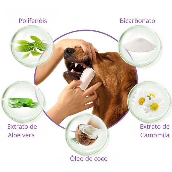 Lenços de limpeza odontológico para pets - Desenvolvido para pets que odeiam escovas